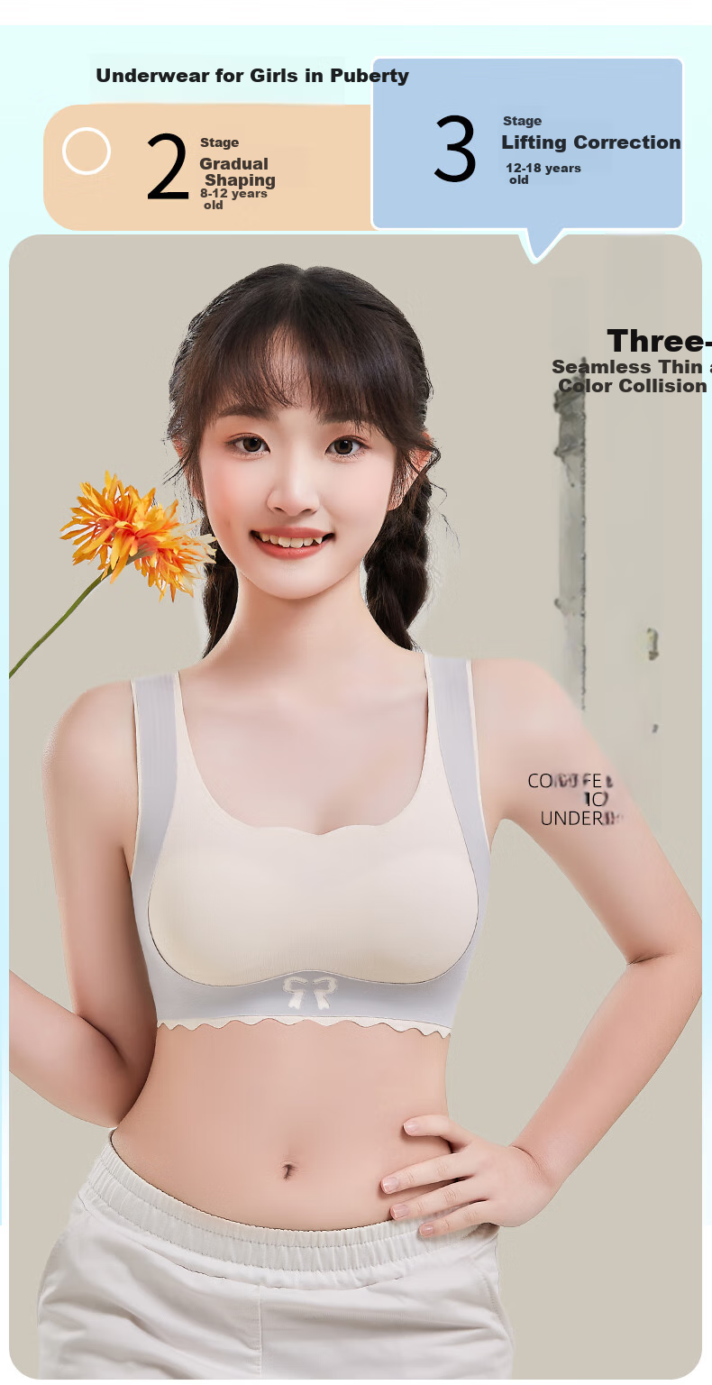 GRACEWELL Student Sports Bra, Lift-Up Vest-Style, Shock-Absorbing, Seamless, Mulberry Silk, Developmental Bra for Young Girls, Sky Blue, 2XL 1