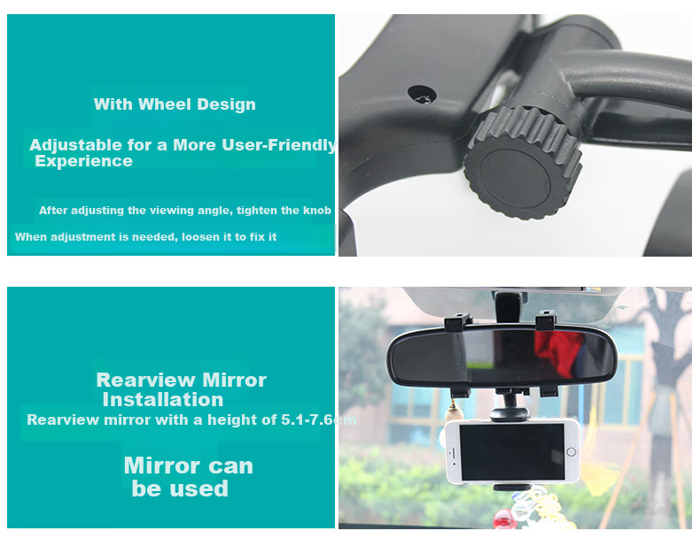 Kylie Rearview Mirror Phone Holder, Car Phone Mount, Car Phone Stand, Phone Holder for High-End AR Navigation, 360-Degree Rotating Clip-On Universal Fixed Bracket 8