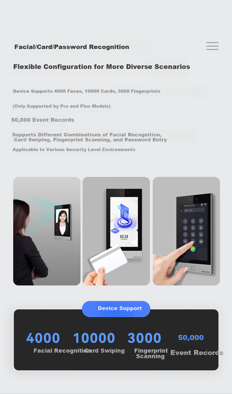 HIKVISION 7-Inch Facial Recognition Access Control All-In Machine for Corporate Office Access Control System, Suitable for Wooden Doors/iron Doors/glass Doors, WIFI + Face Recognition + Fingerprint D16 Plus 8