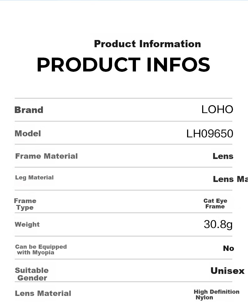 LOHO Sunglasses for Women, 2026 New Style Sunglasses, High-End Look, Flattering, Unisex, Acetate Frame, Small Frame, LH09650 9
