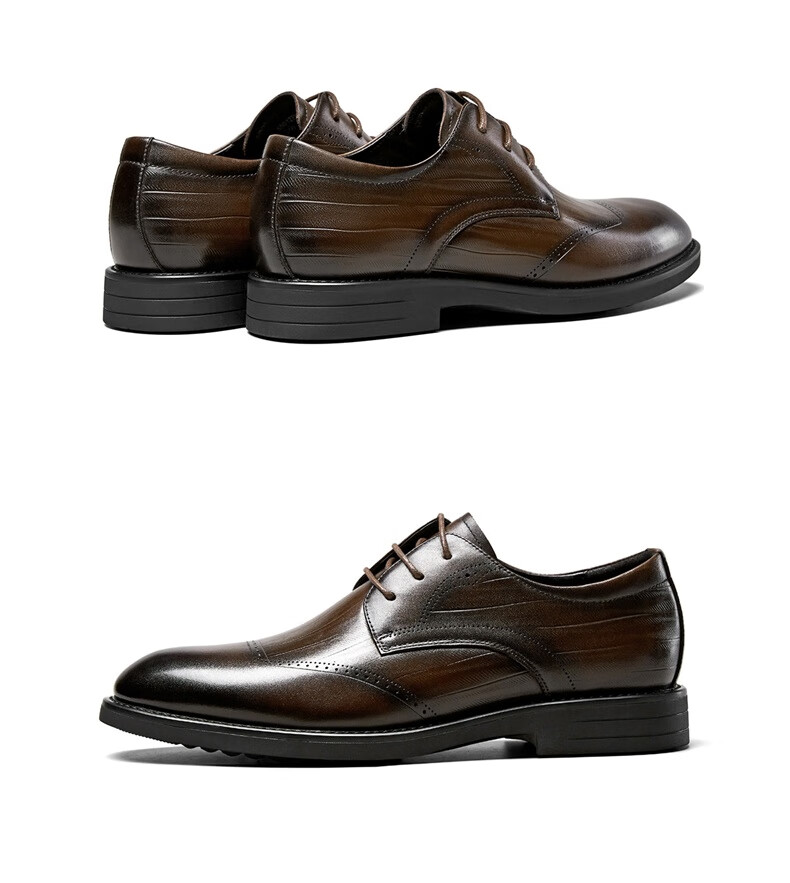 Eierkang Men's Embossed Business Formal Leather Shoes British Style Brogue Derby Shoes 97119W Black 42 10