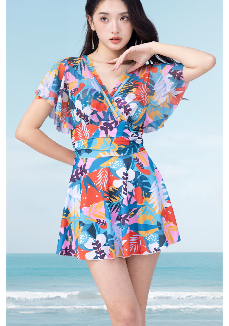 LangSha Women's One-Piece Conservative Swimdress Slimming Beach Skirt Swimsuit Plus Size Bathing Suit for Hot Springs 20