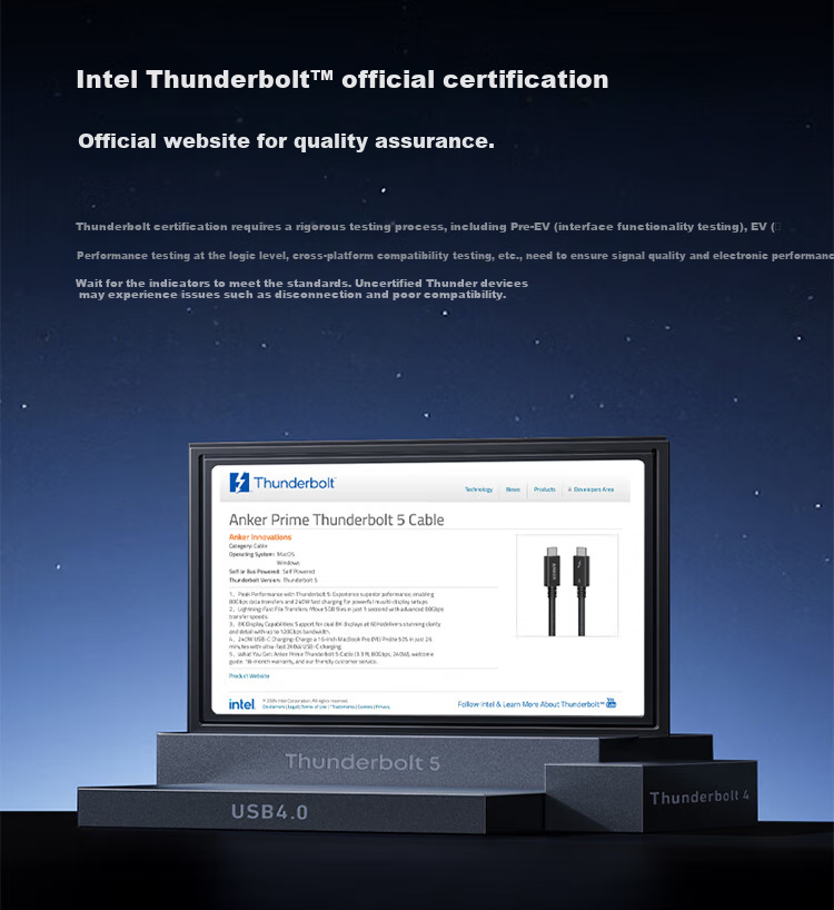 ANKE Prime Intel Certified Thunderbolt 5 Data Cable, Type-C to 240W Apple Fast Charging Braided Cable, 120Gbps Transmission, 16K Screen Mirroring, Compatible with MacOS And Windows 4
