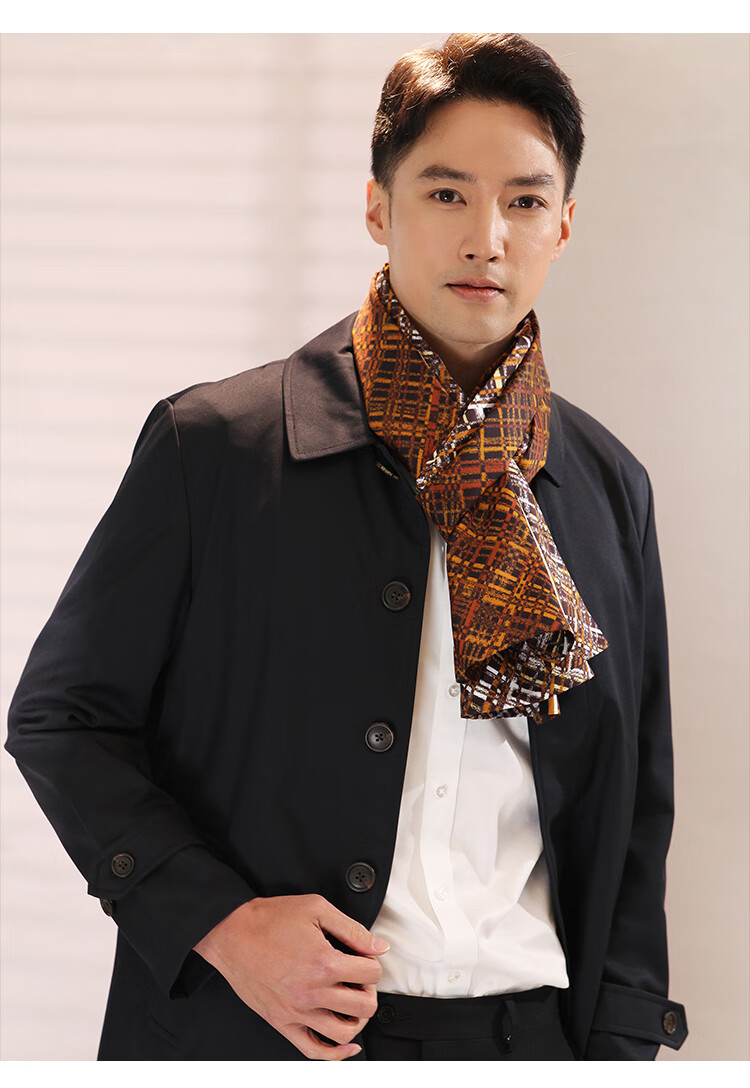Hangsilu Men's Silk Scarf, Casual Business Style, 16 Meters Long, Double-Layer High-Quality, Birthday Gift, Holiday Present for Dad, Husband, Elders 14