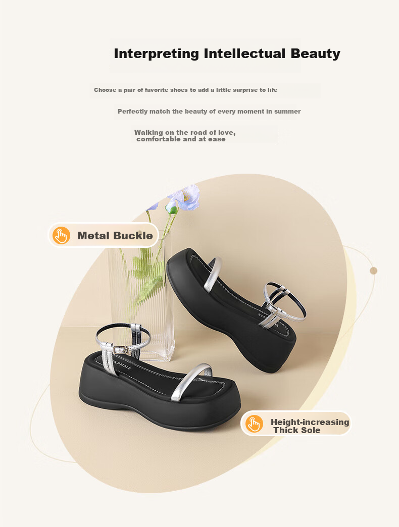 DAPHNE Women's Sandals, Fashionable Height-Increasing Platform Thick-Soled Shoes, Single Strap Versatile Women's Footwear 4023303162 Silver 35 1