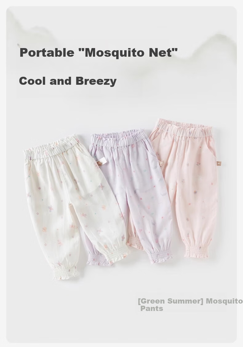 DAVE & BELLA Children's Mosquito-Repellent Pants, Girls' Antibacterial Cooling Trousers, Baby Girl's Ankle-Tied Pants, Summer Wear 1
