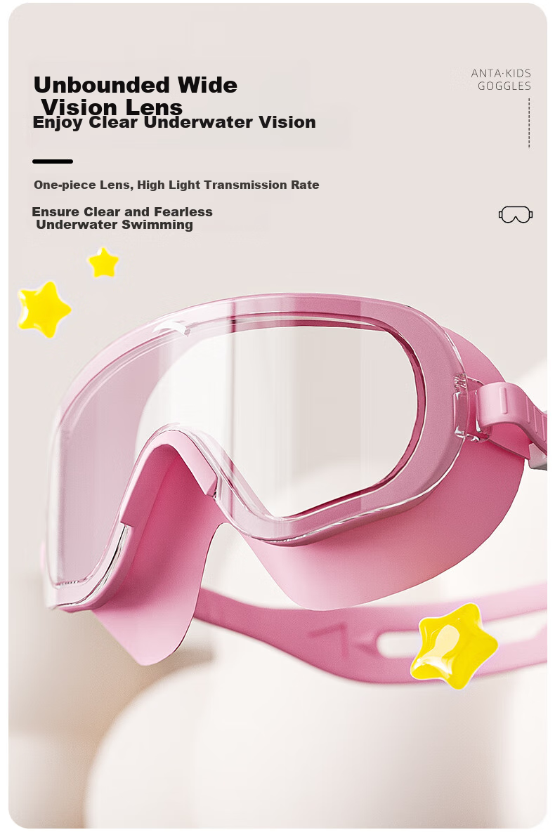 ANTA Children's Swimming Goggles Large Frame Swim Glasses for Boys And Girls High Definition Waterproof Anti-Fog Swimming Equipment Starry Pink Non-Prescription Lenses 2