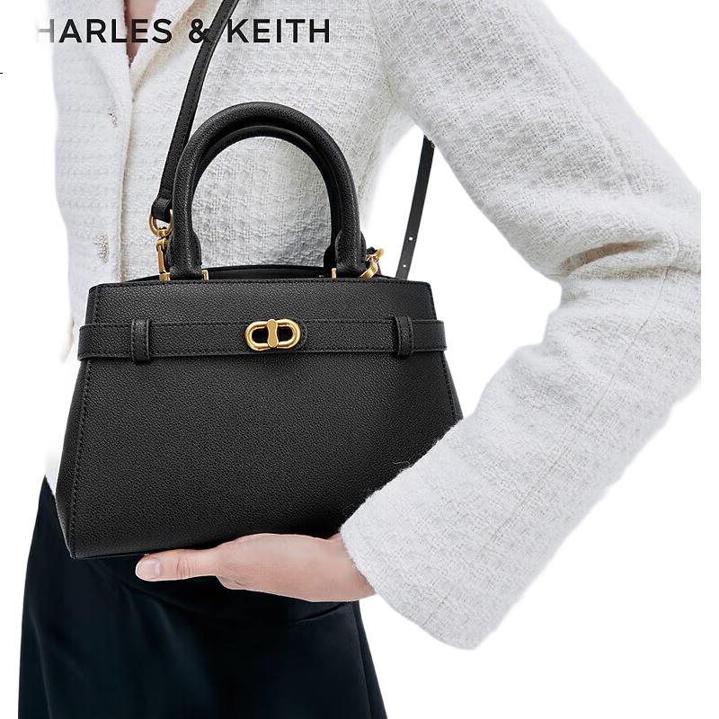 CHARLES&KEITH Women's Handbag with Metal Buckle Strap, Tote Bag, Shoulder Bag, Kelly Bag, Birthday Gift CK2-50160102
