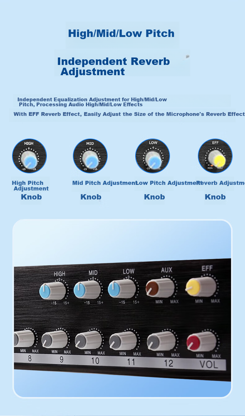 Weishu DG1000 Microphone Mixer Conference Audio Mixer Distributor, 48V Phantom Power Supply, 8-Channel XLR Interface, Independent Adjustment, Expandable Interface 5