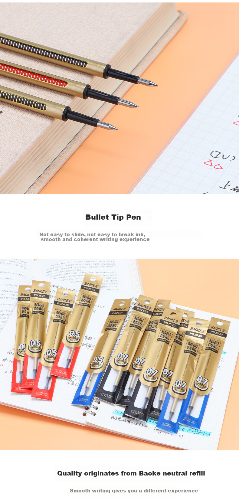 BAOKE PS2620 Push-Button Gel Pen Refills, 0.5mm Bullet Tip, Red, 20 Pieces/box 4