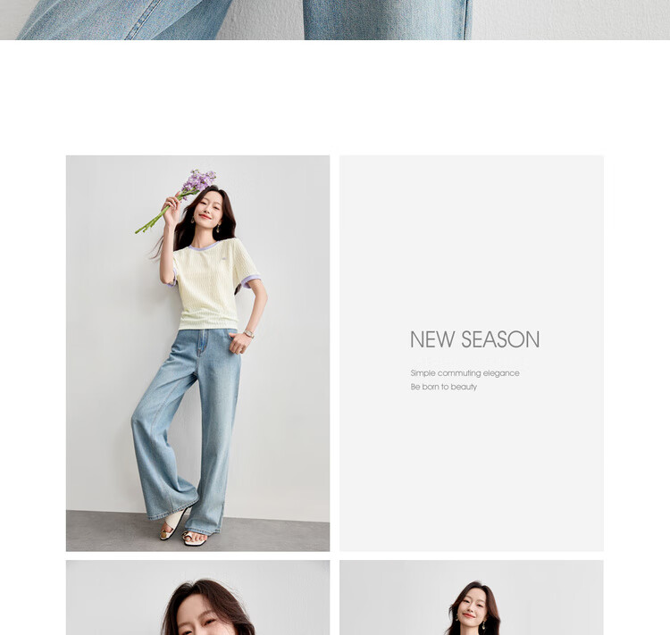 Sentubila Round Neck Short Sleeve Regular Shoulder T-Shirt for Women, Summer Contrasting Color Spliced Knit Top, Elegant Versatile High-End Blouse 19