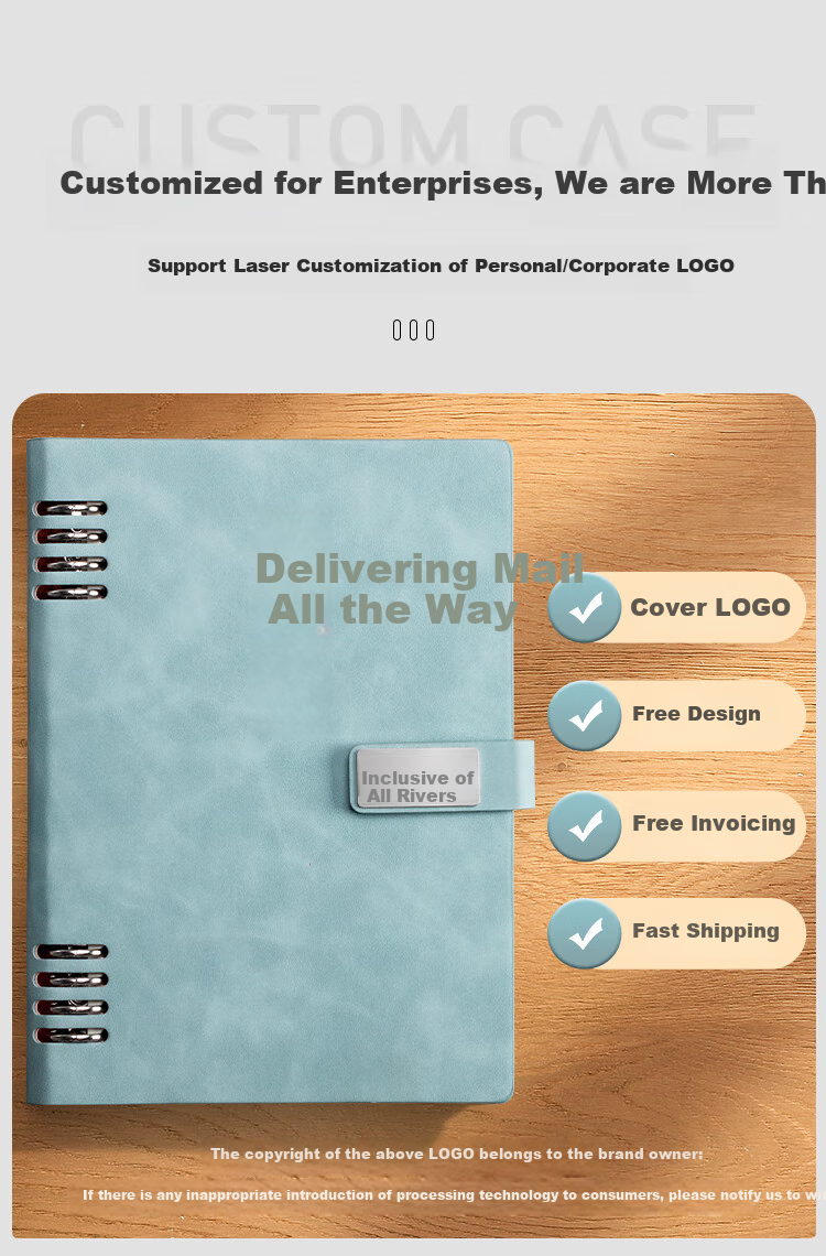 Ujia Loose-Leaf Notebook A5 High-Quality Business Office Stationery Conference Notepad Detachable Loose-Leaf Binder Thickened Leather Cover Customizable for Businesses, Blue 2