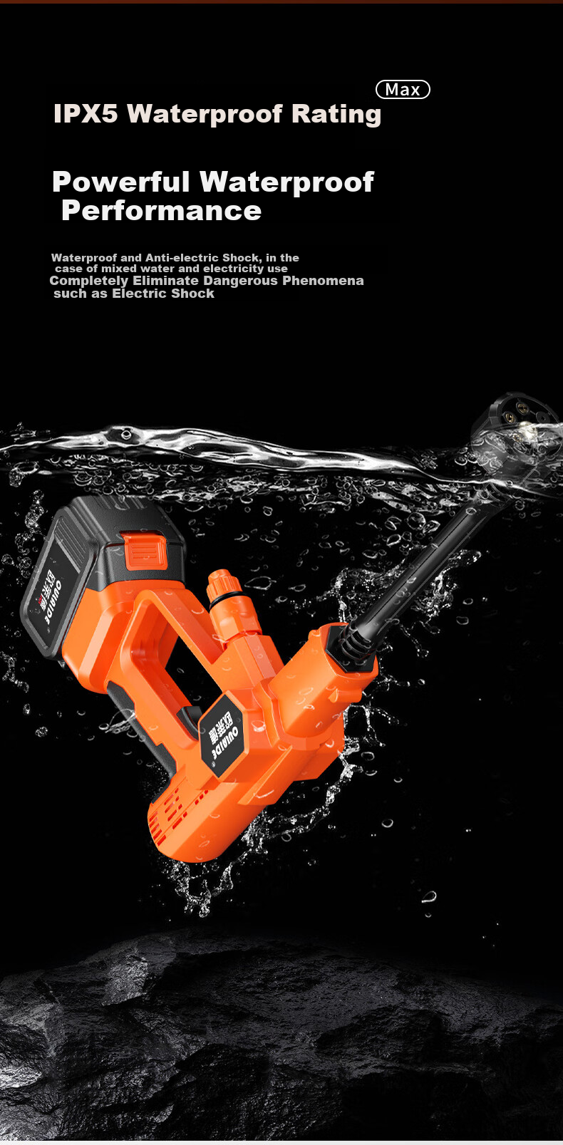 Oulaide Car Wash High-Pressure Water Gun, Brushless Cordless Lithium Battery Car Washer, High-Power Portable Car Cleaning Pump, Car Washing Tool 20