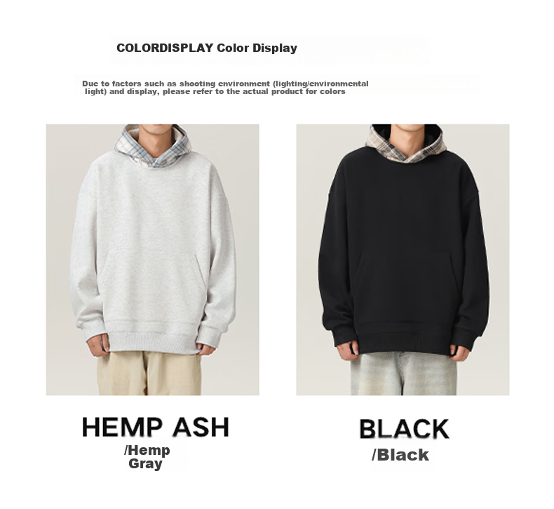 MMOPTOP American Retro Plaid Hoodie for Men, Spring And Autumn Season, Color Block Splicing Casual Top VE55162, Flax Gray, Size L 4