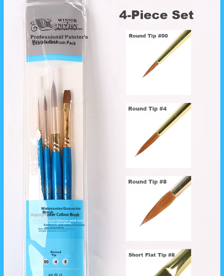 WINSOR&NEWTON [Freud Brand] Mixed Mink Hair Watercolor Brushes, Professional Watercolor Paint Brushes, Line Drawing Brushes, Advanced Artist-Specific Watercolor Brushes, Set of 6 15