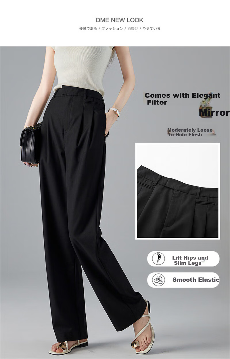 Dme Commuter Straight-Leg Elegant Pants, Spring And Autumn Mid-Rise Fashion Simple Casual Trousers for Women, Linen Gray, Size 26 3