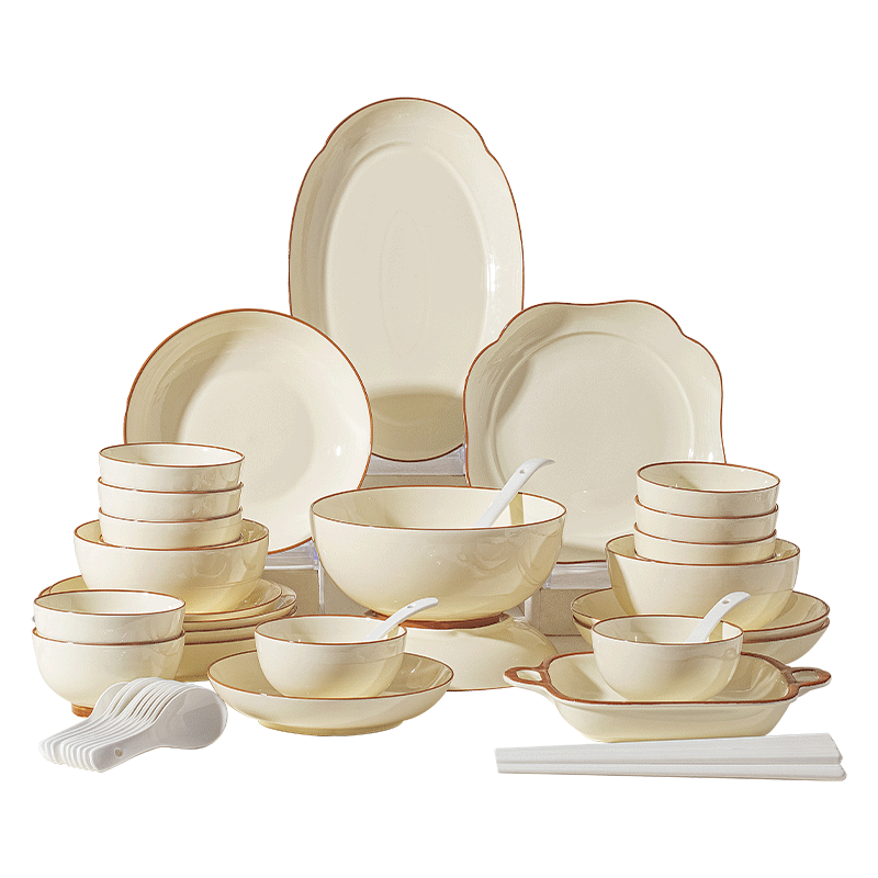 Mornenjoy Bowl Set for Home Use, 2026 New Style Underglaze Color High-Quality Cream-Colored Bowls And Plates Tableware Set, Housewarming Gift