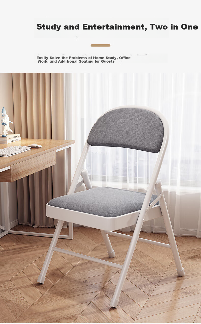 Yimo Folding Chair with Backrest, Portable Dining Chair, Computer Chair, Home Stool, Dormitory Study Chair, Conference Training Office Chair, White 6