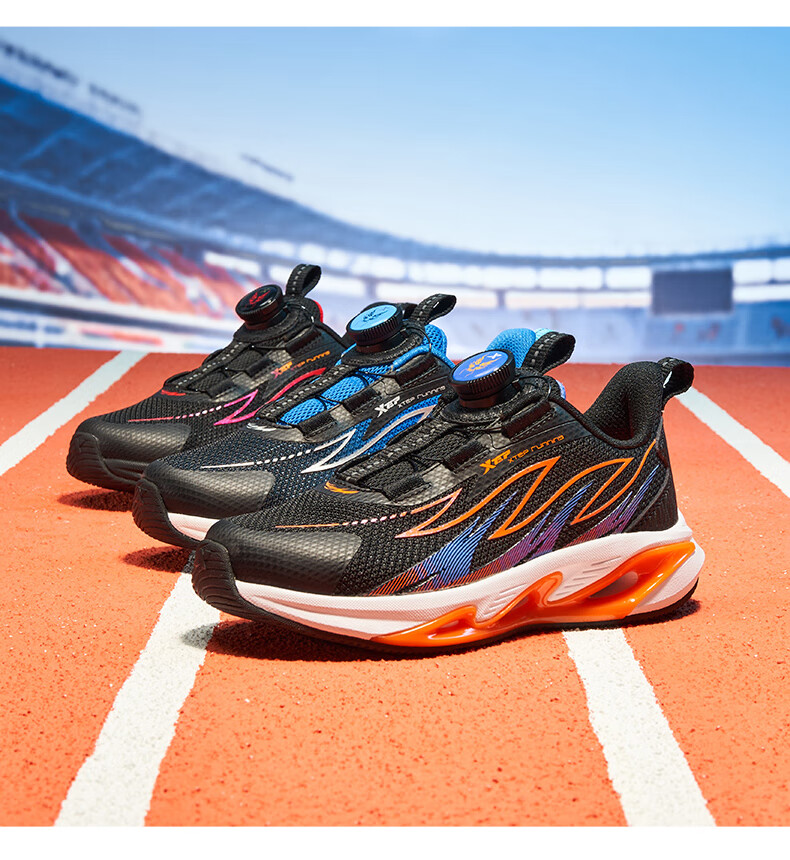 XTEP Kids Y Series - Flaming Feather Rotating Buckle Boys Breathable Running Shoes Black/Lava Orange Size 32 3