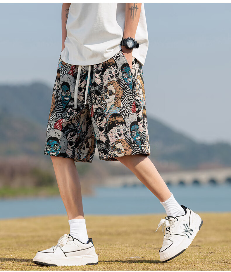 SWAMP AREA American-Style Embroidered Lightweight Casual Cool Shorts for Men, Summer Thin Contrasting Color Five-Point Pants D203 Embroidered Man 3XL 6