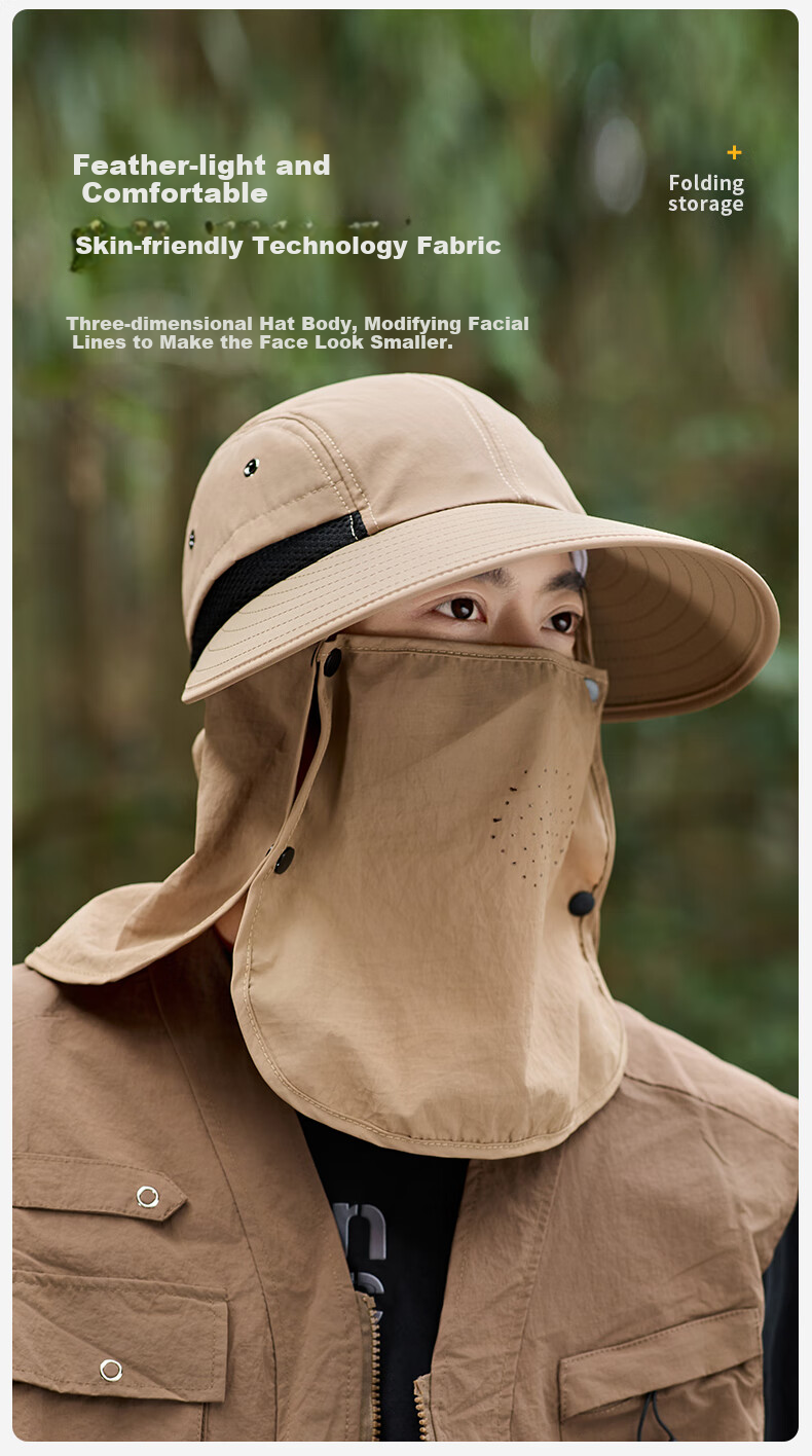GRGN Sun Protection Hat for Men, Wide Brim Sun Hat, Summer UV-Resistant Fishing Cap, Hiking Hat with Face Shield 6