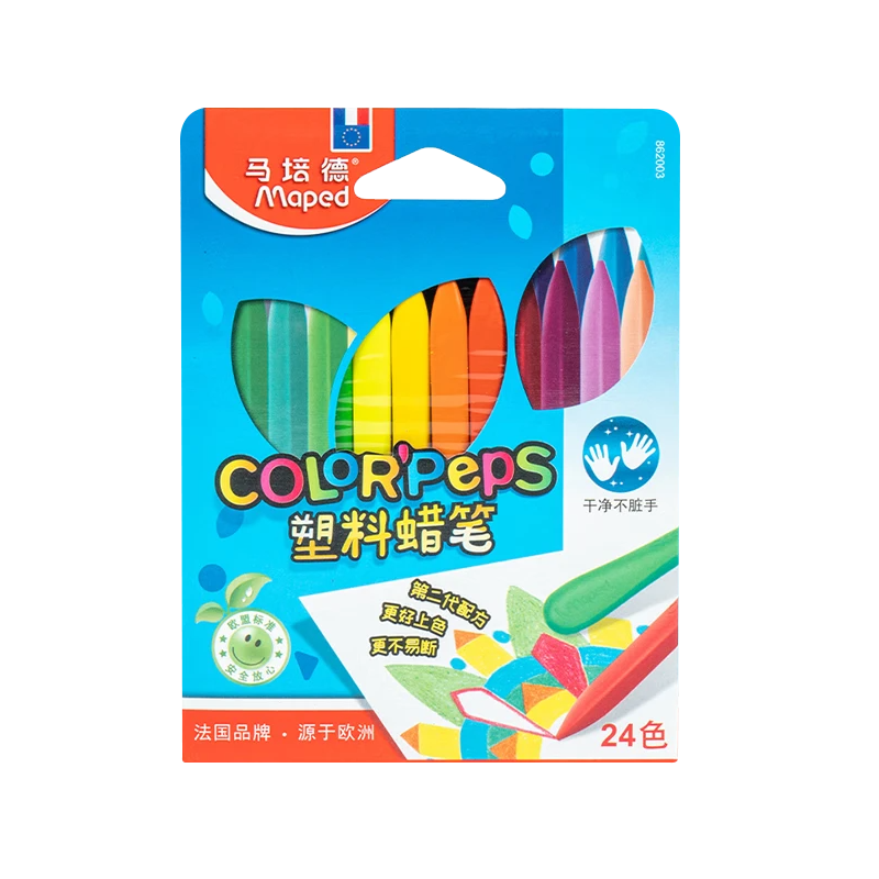 Maped [Creative Art] Clean Hands 24-Color Crayons, Non-Staining Drawing Crayons for Children And Students, Beginner's Art Doodle Pens, 862003CH, Children's Educational Gift