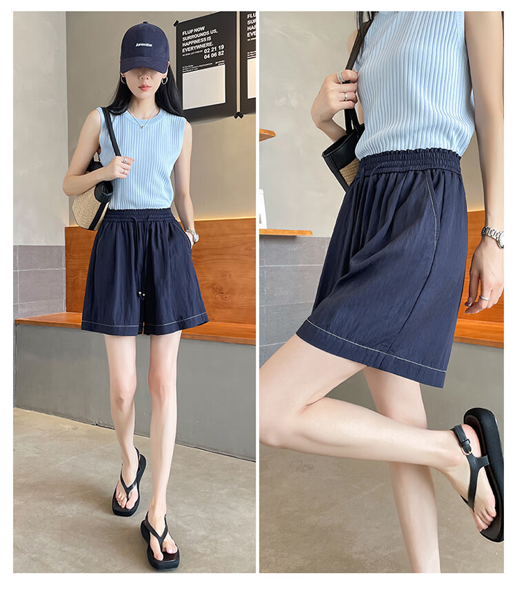 Ziyouxi Ice Silk Denim-Like Shorts for Women, 2026 Summer Thin High-Waist Loose A-Line Five-Point Pants Wide-Leg Mid-Length Shorts 16