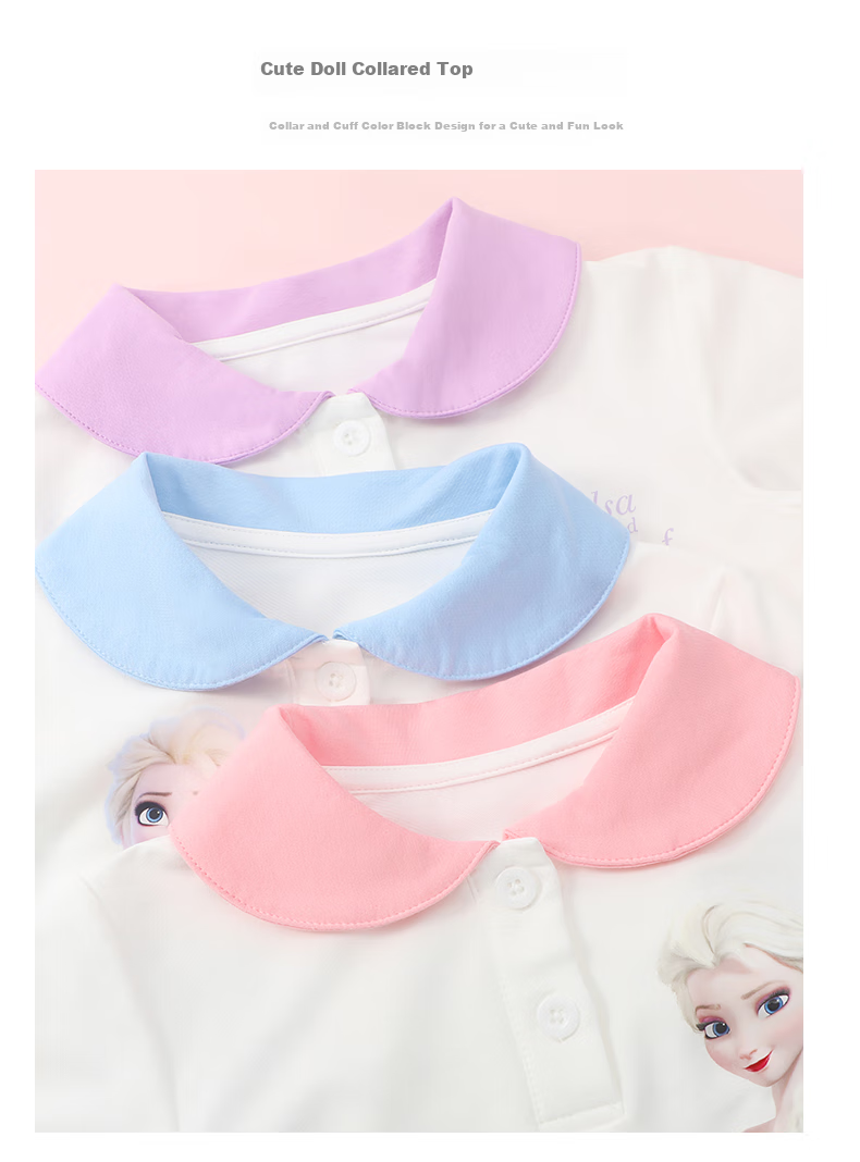 Disney Girls' Summer Outfit Set, Children's Dress Elsa Baby Short-Sleeve Two-Piece Set, 1040 Orange Pink, Size 150 3