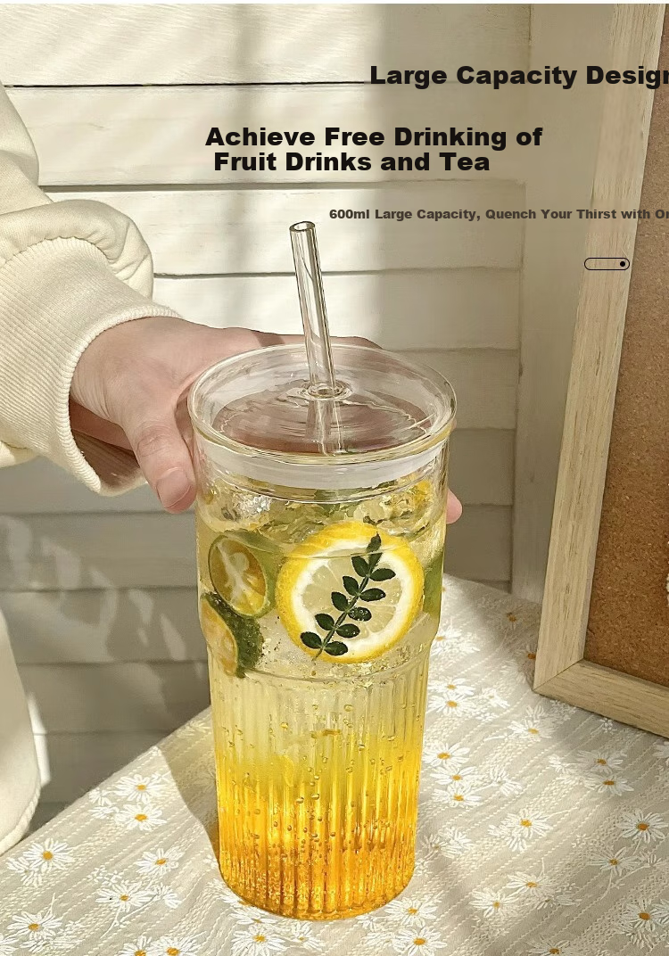 WEIMINGNUO Large Capacity Glass Cup with Lid And Straw, Coffee Mug, Glass Juice Cup, Office Water Bottle, Beverage Cup, Tea Cup 5