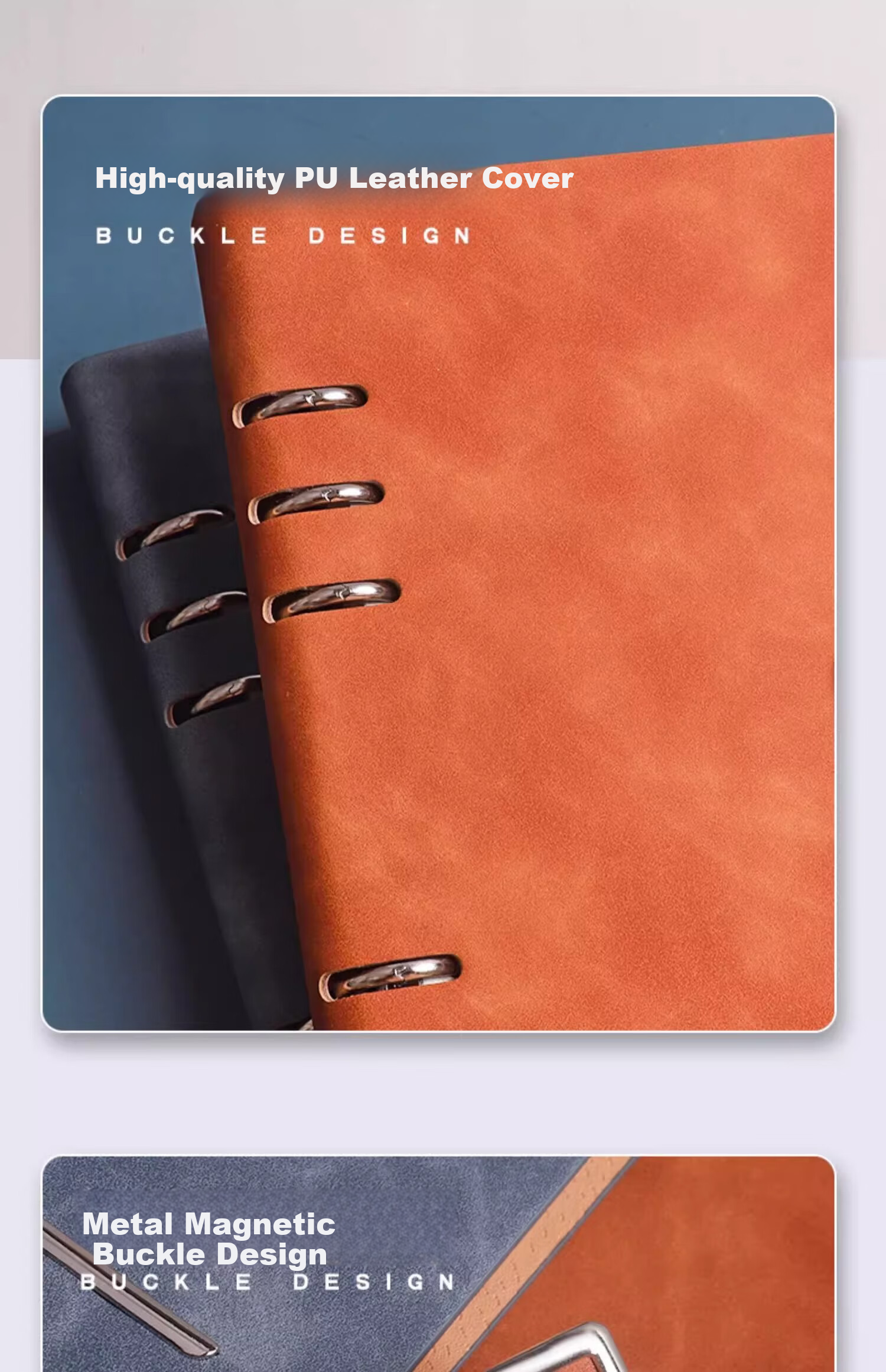 Tangyi B5 Blue-Gray 9-Ring Leather-Bound Loose-Leaf Notebook, 100 Sheets, 200 Pages, Premium Business Work Notebook, Study Journal, Office Meeting Record Book, Customizable Logo 6