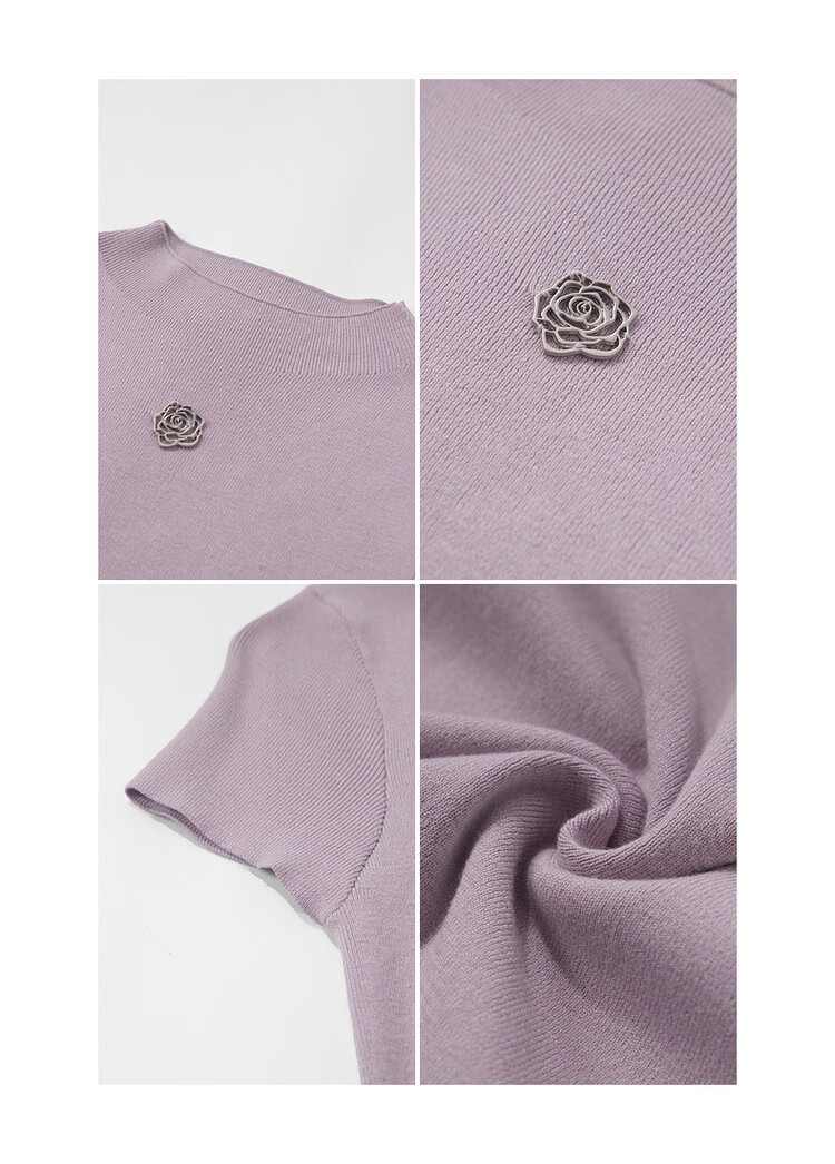 Mt [Drawn Double C Waist] Spring And Autumn Semi-High Round Neck Side Seam Drawstring Sweater Rose Metal Knit Sweater Women's Top 4