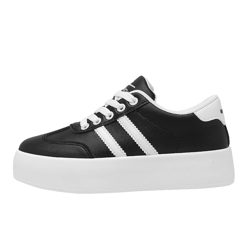 Warrior Women's Thick Sole Retro Leather Casual Sneakers Black White Size 37