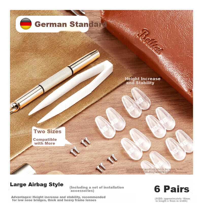 BELLINI Eyeglasses Nose Pads, German Standard Air Cushion Silicone Nose Pads, Anti-Pressure Marks, Non-Slip Nose Bridge Accessories