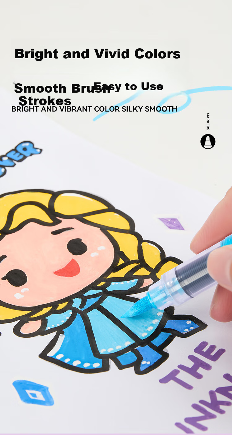 Disney 36-Color Direct Liquid Acrylic Markers, Children's Drawing Pens, Quick-Drying Cartoon Waterproof Paint Pens for Elementary School Students, Mickey Mouse Stationery 5