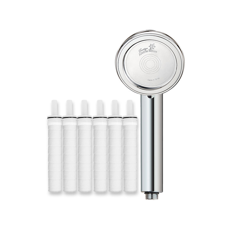 Aroma Sense Filtered High-Pressure Shower Head Anti-Scale Antibacterial Chlorine Removal 100mm Large Area AS-PRC Silver
