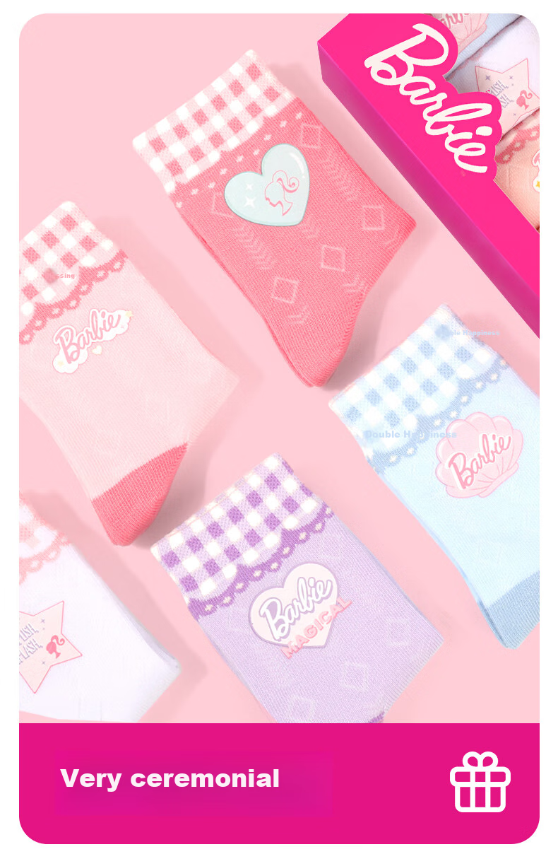 Barbie Children's Socks, Girls' Mid-Calf Cotton Socks for Spring And Autumn, Cute Long Socks for School-Age Girls 4