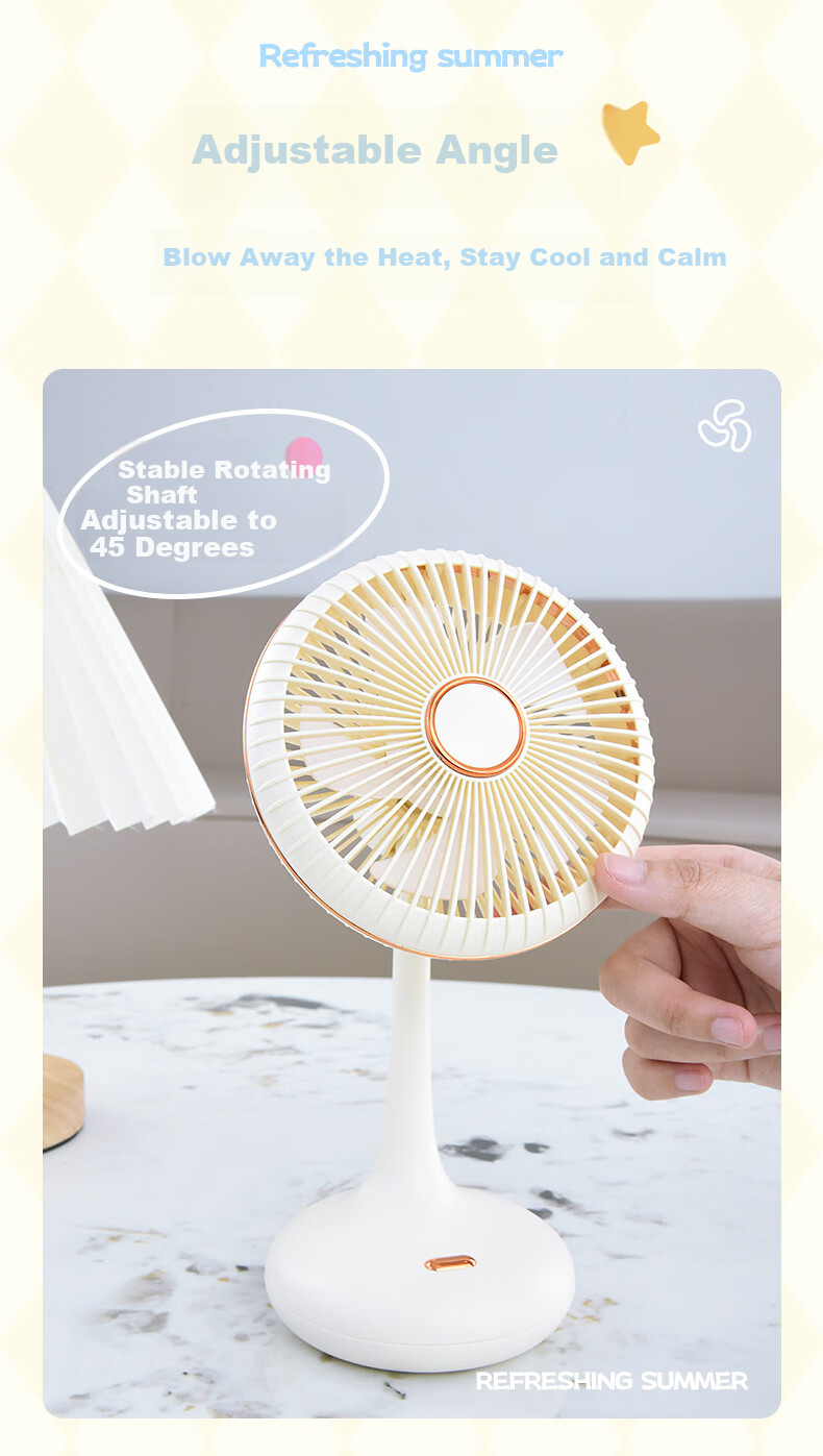 Siyicai USB Rechargeable Summer Student Desktop Small Fan for Home, Dormitory, Office, Quiet Mini Fan YS2531 Sky Blue 3