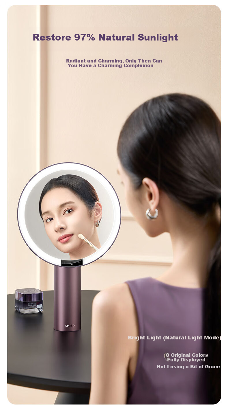 AMIRO LED Smart Makeup Mirror with Light, Desktop Vanity Mirror, High-Definition Fill Light Mirror, Birthday Gift for Women, Luxury, O2 Smoky Purple 9