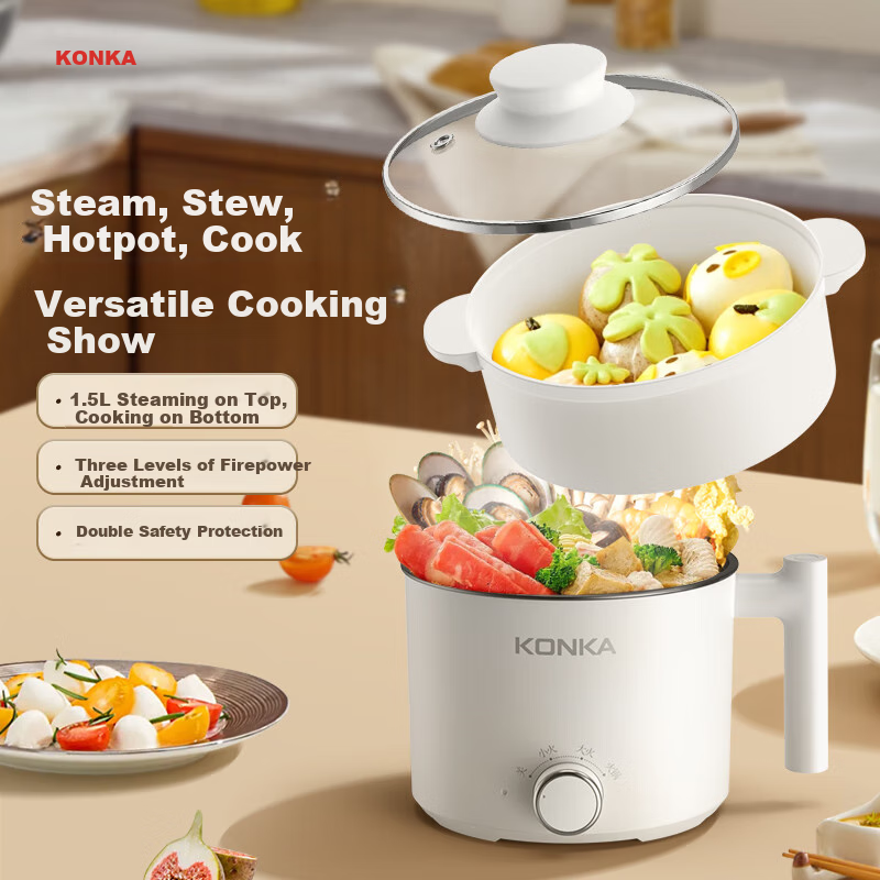 Электрическая мультиварка KONKA KDZG-WHG451, 1.5 л, 450 Вт, антипригарное покрытие, 3 режима нагрева, белый