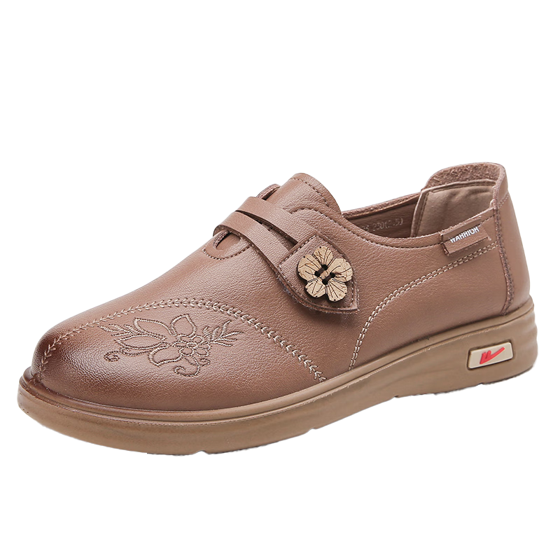 Huili Mom Shoes Comfortable Spring And Autumn Middle-Aged And Elderly Women's Flats, New Soft-Soled Non-Slip 60-Year Leather Shoes 0123 Brown 37