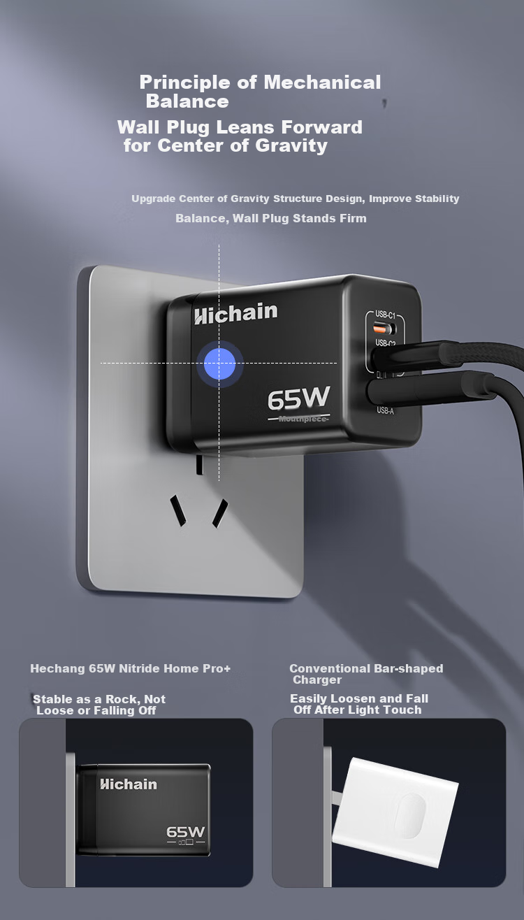 Hichain And Chang 65W GaN Charger, Type-C Multi-Port Fast Charging Head, Compatible with PD45W Charging Head, Suitable for Apple 18, Huawei, Xiaomi Phones, Tablets, Mac Laptops 7