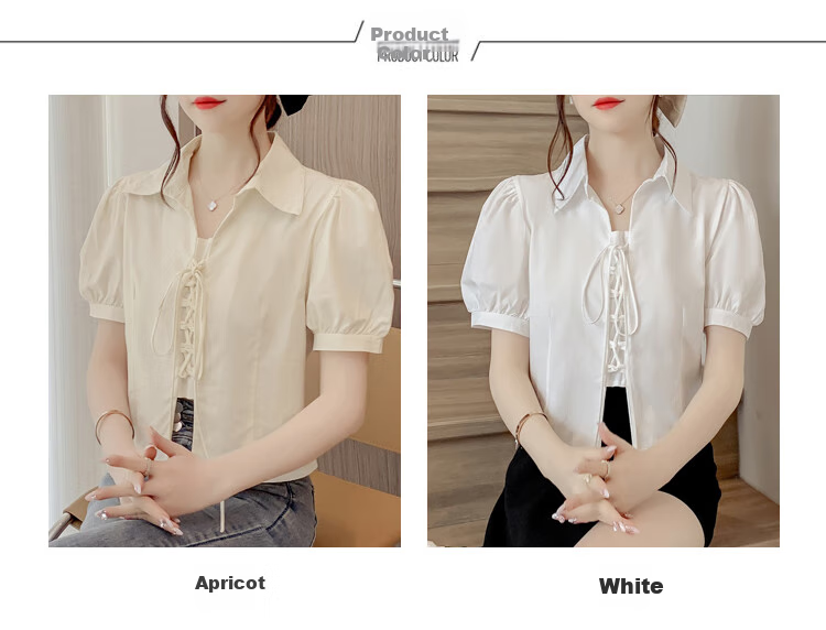 JEANSWEST Women's Summer 2025 Loose Puff Sleeve Short Sleeve Crop Shirt White L 10