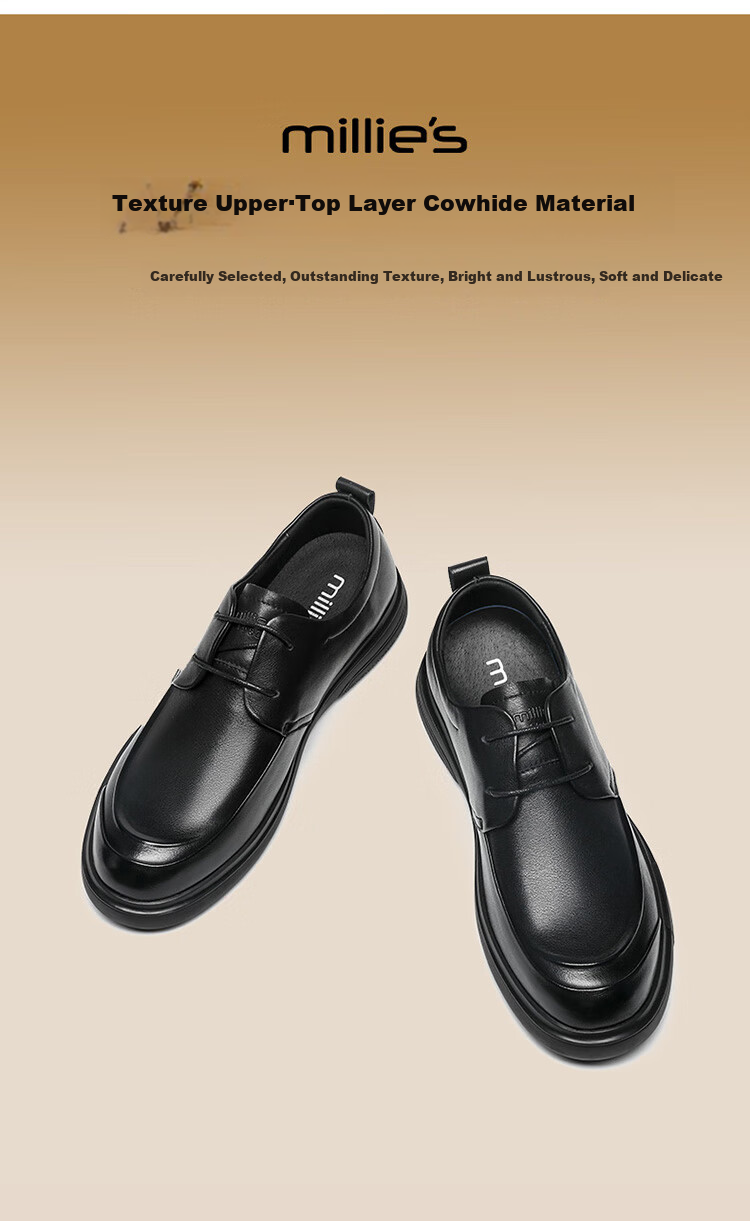 Millies Top-Grain Leather Men's Formal Business Casual Leather Shoes, Graduation And Job Interview Derby Shoes U1387, Black, Size 43 1