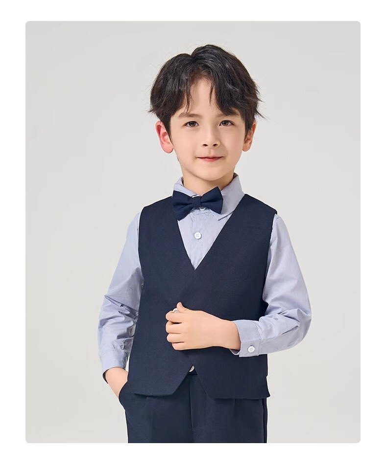 Romon Children's Suit Vest Boys' Piano Dark Blue Vest Student Host Performance Boys' Formal Wear Dark Blue 160 7