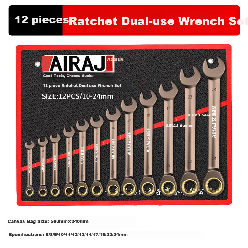 Airuize Wrench Set, Open-End And Box-End Quick Dual-Use Ratchet Wrench, Small Double-Ended Head for Auto Repair, 14-Piece Set 8-24 10