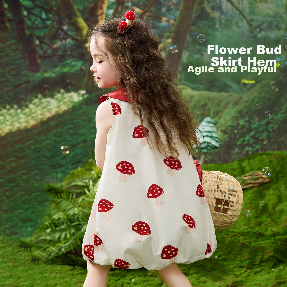 ASK JUNIOR Children's Summer Dress, Toddler Petal Collar Vacation Dress, Girls' Flower Bud Princess Dress 4
