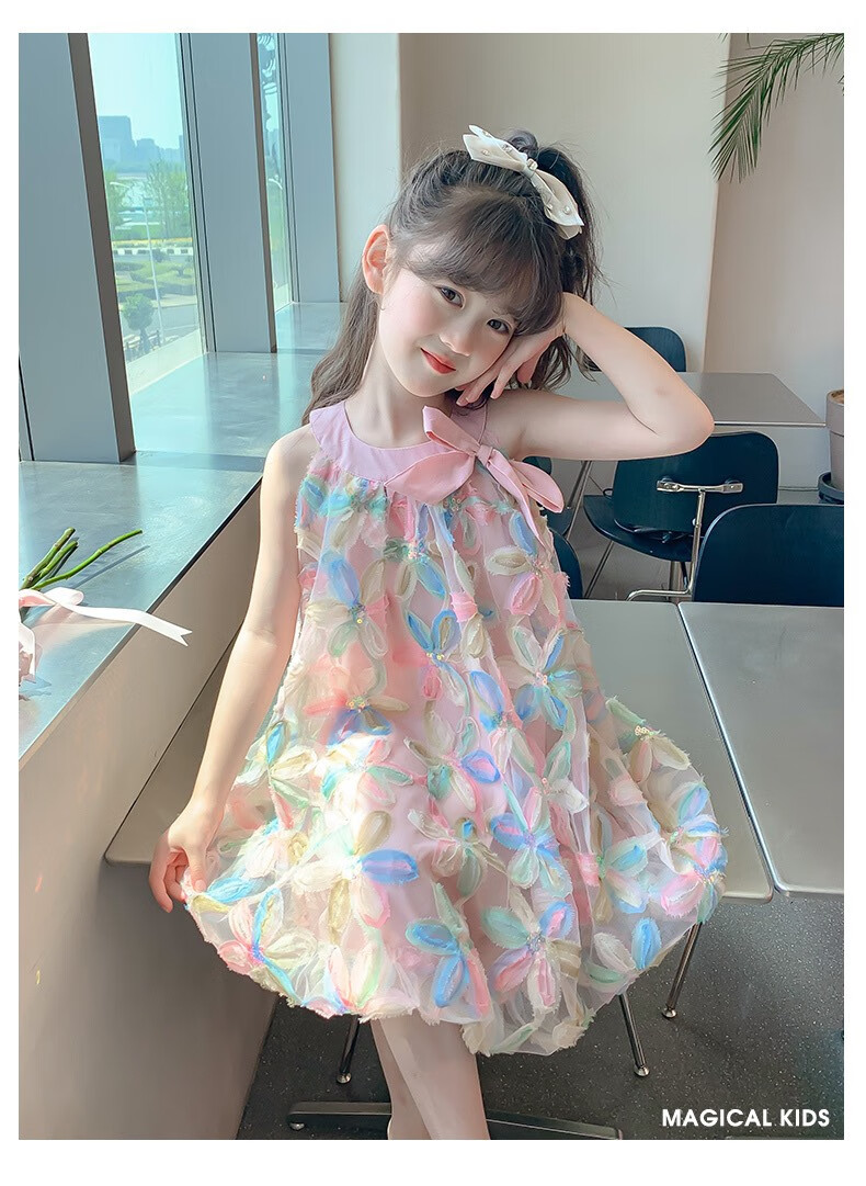 Anneyol Girls 2025 Summer New Trendy Princess Dress Floral Pink Size 110 8