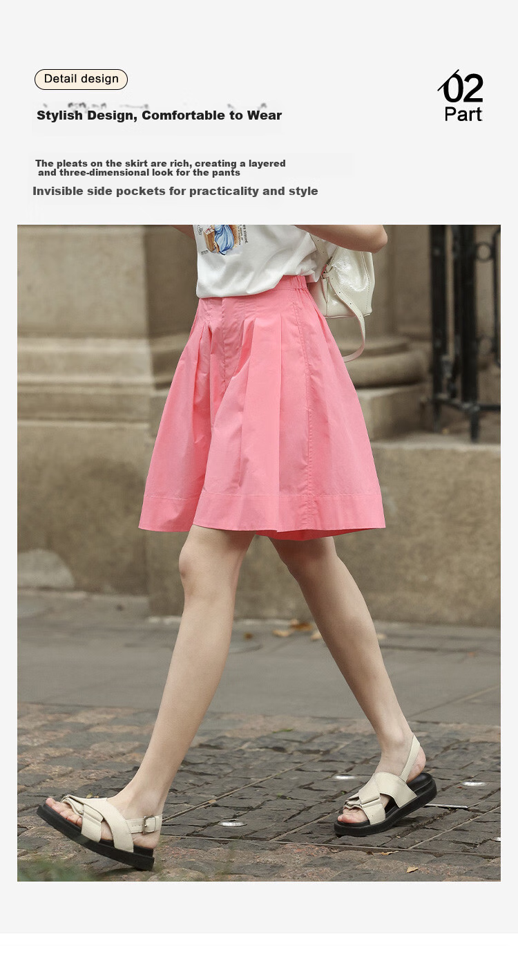 Dme [Comfortable Casual Wide-Leg Shorts] Summer Single-Button Half-Elastic Wide-Leg Pants Knee-Length Shorts for Wome 7