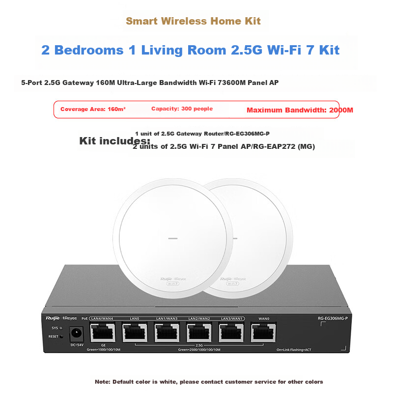 Ruijie WiFi7 2.5G Wireless AP Ceiling Set, 3600M, 1-To Whole House Router AC + AP Networking, Large Apartment, RG-EG306MG+RG (MG)*2