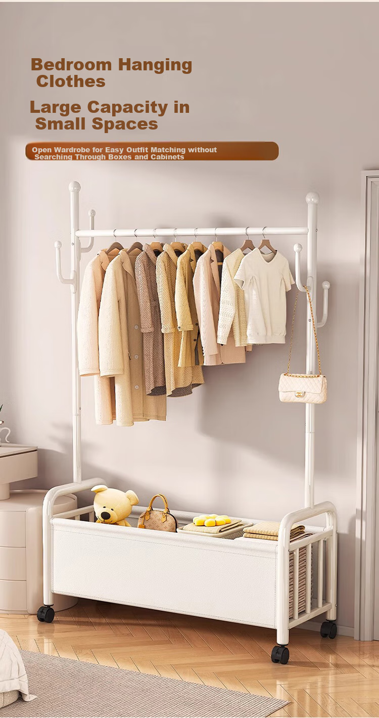 Jingcai Coat Rack, Floor-Standing Clothes Hanger, Movable Bedroom Clothes Stand, Drying And Storage Rack, J01 Beige, 60cm 9